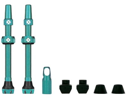 Muc-Off slanglösa ventiler V2, luftflödessystem för MTB, turkos, 44 mm | 7075 presta-ventiler i aluminium med kärnborttagningsverktyg, väg- och grushjul, kompatibla med fälginsatser