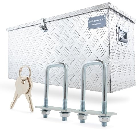 HASKYY Cassetta degli attrezzi Scatola per il trasporto in alluminio 123 L cassetta in alluminio 90 x 35 x 40 cm con coperchio e serratura e maniglia per Pianale di Camion, Camper, Rimorchio