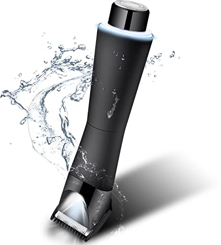 2 in 1 Körperrasierer Herren Elektrisch, Intimrasierer Mann mit Licht, Wasserdichter Nasser/Trocken Bodygroomer Herren mit Ladestation, Keramikklingen Körperhaartrimmer für Männer Eier und Leisten