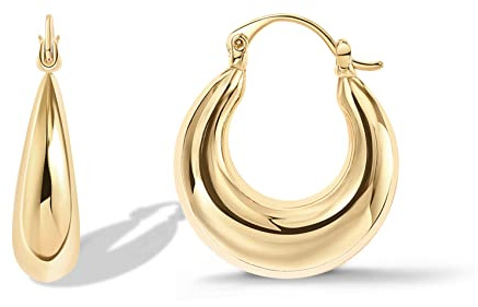 PAVOI 14K Yellow Gold Plated 925 Sterling Silver Post Chunky Hoops - 17mm Thick Lightweight Gold Hoop Earrings for Women