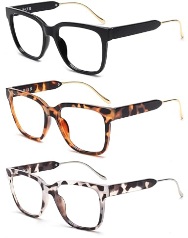JM 3 Pack Classic Square Reading Glasses for Women Men, Retro Trendy Oversized Blue Light Blocking Readers +2.5