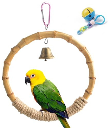 MUYG Bamboo Ring Bird Swing Perch,Large Circle Cage Hanging Toys,Bird Perch Climbing Toy Steady Natural Birds Hemp Rope Swings for Budgie,Cockatiels,Conures,Finches,Small Parakeets