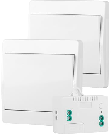 2 Funklichtschalter Ohne Batterie LAOYE 2 Funkschalter mit 1 Empfänger Batterieloser Funk-Wandschalter Keine Verkabelung 2 Lichtschalter mit 10A Empfänger Wireless Lichtschalter Fernbedienung bis 50m