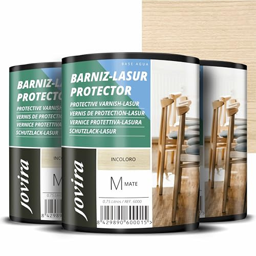 JOVIRA PINTURAS BARNIZ-LASUR Protector Mate al Agua. Protege, decora y embellece todo tipo de madera. (3x750 Mililitros, Incoloro) F-14-3