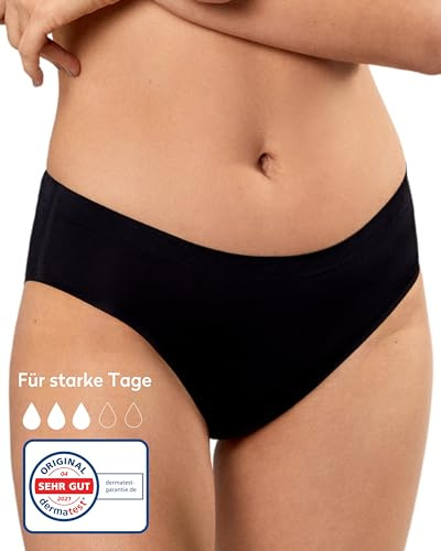 femtis Periodenunterschwäsche NOLA Seamless Nahtlos - Perioden Unterwäsche ideal für Starke Blutung - Baumwoll Slip Saugstarke Menstruationsunterwäsche - Schwarz 1 Pcs M