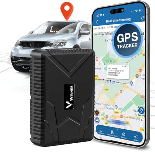 WINNES Localizador GPS para Coche 4G sin Suscripción, Alerta por Vibración y Retirada, Batería 7800 mAh con Imán Potente, Rastreador GPS con Tarjeta SIM Incluida, IP65 Impermeable, Historial 180 Días
