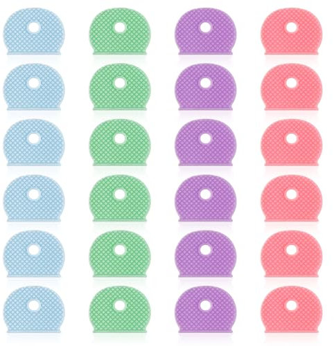 Paquete de 24 fundas para llaves, marcadores de identificación de llaves de colores, etiquetas de goma suave, fundas planas estándar de color para llaves de casa (no para llaves de forma extraña)