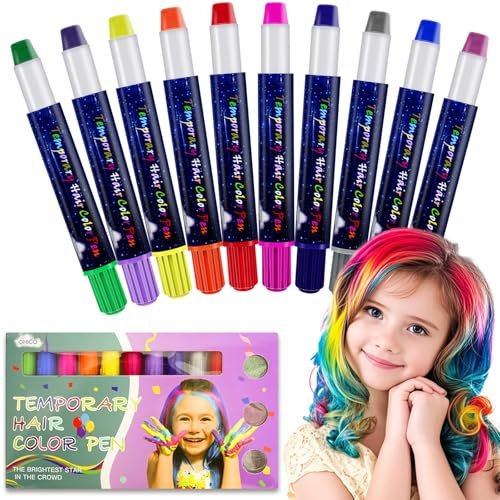 10 Stück Temporäre Haarfärbe-Stifte,Haarkreide für Mädchen Set,10 Farben Haarkreide für Kinder,Auswaschbar,Ideal für Geburtstage,Halloween,Weihnachten,Temporäre Haarfarbe