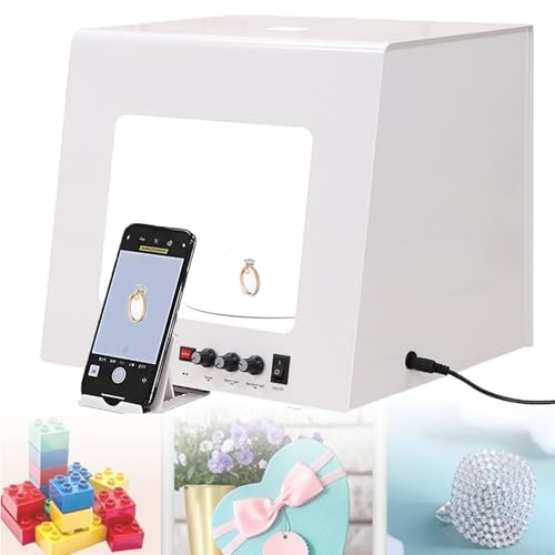 Scatola luminosa per foto | Scatola leggera portatile dello studio fotografico | con illuminazione e scatti del prodotto della piattaforma girevole a 360 ° | per riprese di gioielli (white, Tb20)