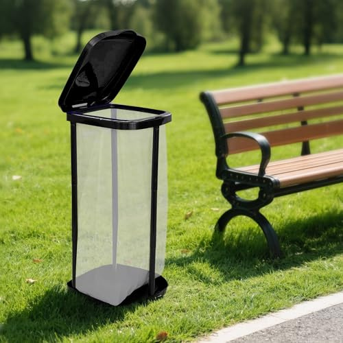 Portable Garbage Bin Bag Holder Stand Collapsible Trash Bag Holder for Kitchen 13 Gallon/50L Plastic Outdoor Trash Can with Lid for Parties and Camping, Black