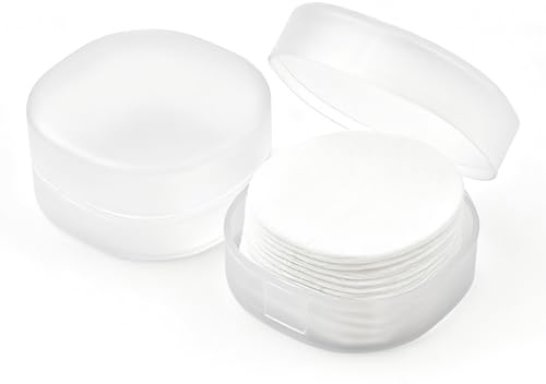 2 Pcs Portable Cotton Round Holder, Plastic Lightweight Cotton Round Dispenser, Small White Transparent Cottons Pads Holder for Makeup Remover Cottons Balls Powder Puff Floss Balls Beads Small Items