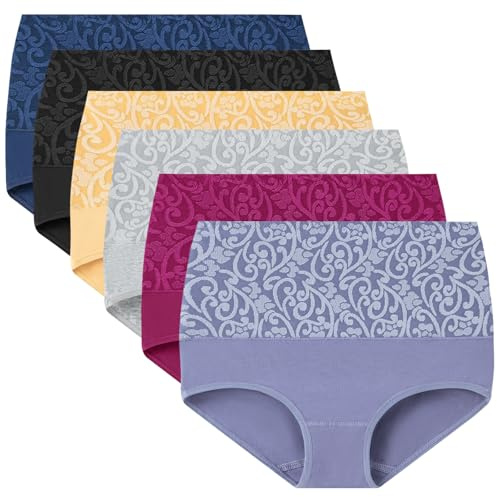 HAGOT Lot de 6 sous-vêtements Taille Haute Femmes, Culottes Coton pour Femmes, Slips Contrôle du Ventre Respirant, Multicolor