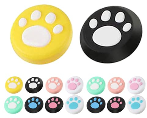 FRCOLOR Protectores de Joystick para Consola 16 Piezas con Diseño de Huellas de Gato Tapas Antideslizantes de Silicona en 8 Colores Mixtos Agarres para Pulgar Cómodos y Compatibles con