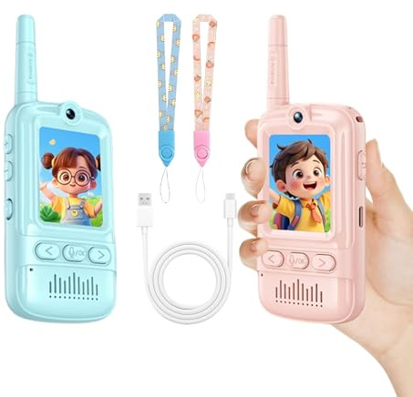 Walkie Talkie per Bambini,2 Walkie Talkie Ricaricabili per Giochi in Interno ed Esterno - Ricetrasmettitore Bidirezionale con Video per l'Infanzia | Per Camping Escursionismo Giochi Familiari All'Aper