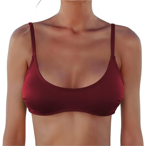 JFAN Top Bikini Donna Classico Scollo a U Top Bikini Reggiseno Brasiliano Push Up Leggero Imbottito Reggiseno Borgogna L