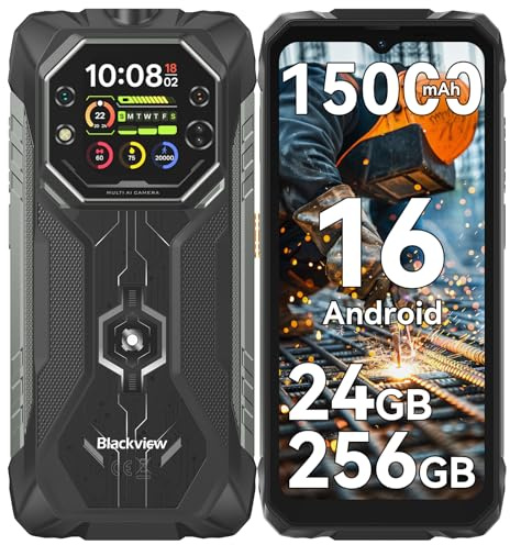 Blackview ROCK 1 Android 16 Rugged Smartphone 15000mAh,Telefono Indistruttibile per Esploratori e Outdoor, Doppio Schermo,24GB+256GB,Fotocamera Notturna 20MP, Gemini AI/NFC/3 Anni di Garanzia