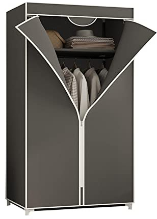 Bärbar tyggarderob med hängande skena och hyllor grå 150 x 55 x 45 tyggarderob för klädförvaring lätt och lätt att montera