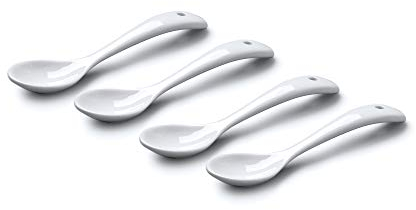 WM Bartleet & Sons 1750 TSET153 Set of 4 Traditional Porcelain Condiment Spoons for Jam, Sugar and Sauces (11cm) – White