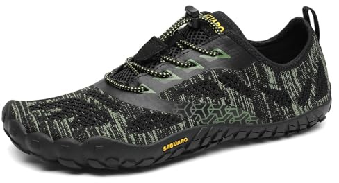 SAGUARO Barfotaskor herrar damer, sommar, ventilerande, träningsskor, halkfria trekking, terränglöparskor, Slip On, Grün01 mode, 43 EU