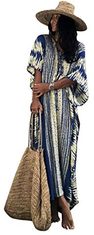 Vestido Tie Dye Mujer Largo Talla Grande Camisolas y Pareos Indios Bohemio Hippie Tunica Piscina Caftan Africano Kaftan Etnico Kimono Flores Ropa Playa Traje de Baño Bikini Cover Up