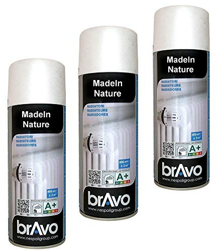 MadeInNature Lot de 3 bombes de peinture, spray Hautes températures ou radiateurs, Intérieur et Extérieur, 400 ml (Lot de 3 Radiateurs Blanc Satin)