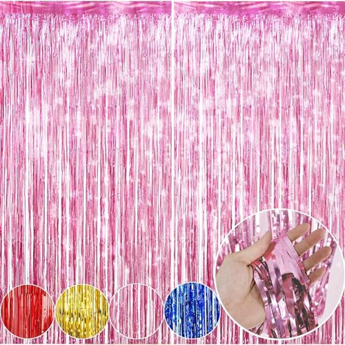 Lametta-Folien-Fransenvorhänge, 2 Packungen, metallische Luftschlangen, Hintergrund-Aluminiumfolie, Streifenvorhang, 1 x 2 m, Fotodekorationsset für Hochzeit, Geburtstag, Babyparty, Halloween,