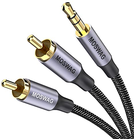 MOSWAG Chinch auf Klinke 3,5 Cinch Kabel 3.5mm Klinke zu 2 Stereo RCA Stecker HiFi Audio Aux Kabel mit Nylon Mantel, Metall Gerhäuse und 24K vergoldeter Kontakte 6.6ft/2M