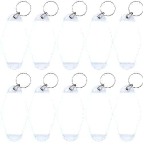 Nwsrayu 10pcs Blank Hotel Keychains Bulk Vintage Motel Keychain Vinyl HTV printing Keychains DIY Keychain tags (Clear)