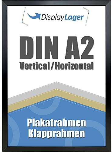 DisplayLager - Flat Profile Klapprahmen, Dünne 20mm Aluminium Profil, Entspiegelter Schutzscheibe, Befestigungsmaterial (Schwarz, A2)