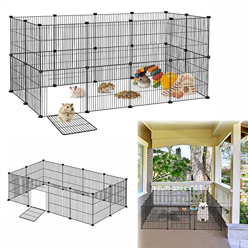 HENGMEI Enclos grillagé en Métal pour Lapins, Avec Porte Cochon d'Inde,Cage pour Petits Animaux, Chiots, pour l'intérieur et l'extérieur, Noir, 142x72x36cm(12PCS)