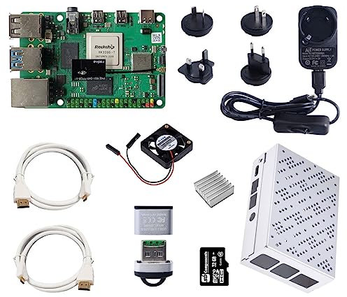 sb components ROCK 4 Model C+ 4GB Starter Kit with Power Supply, Case, Preloaded MicroSD Card, Heat Sink & Fan, Rock 4C+ Single Board Computer Kit (Ubuntu Server OS)