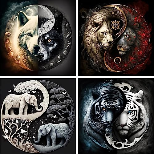 RICUVED 4 Pack Tiere Diamond Painting Bilder, 5D Tiger Diamant Painting Bilder Erwachsene Diamant Malerei Bilder Set Full Drill Löwe Diamond Painting Cross Stickerei Malerei Set 30x30cm