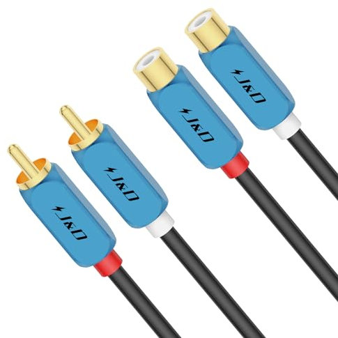 J&D Cavo di Estensione 2 RCA, Cavo di Estensione Audio Stereo da 2 RCA Maschio a Femmina con Guscio in Lega di Alluminio Resistente e Placcato Oro, 1 M
