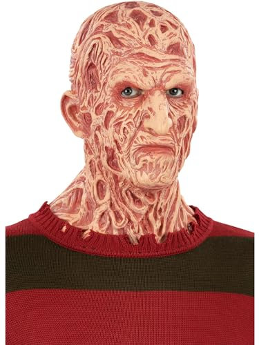 Smiffys A Nightmare On Elm Street Freddy Krueger Mask - Full Head, Latex, Officially Licensed Nightmare on Elm Street Fancy Dress, Adult Costume Masks, Freddy Krueger Halloween Mask
