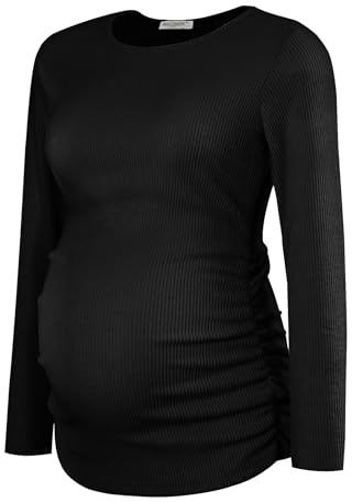 Smallshow Suéter de maternidad para mujer, de manga larga, para embarazo, Negro, M