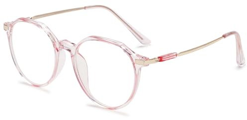 VEVESMUNDO Blaulichtfilter Lesebrillen Metall Groß Rund Nerdbrille Anti Blaulicht Brillen Damen Herren +0.5,+1.0,+1.5,+2.0,+2.5,+3.0,+3.5,+4.0 (1 Stück Transparent Rosa, 0.5)
