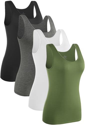 Knuffnee 4 Pack Tank Top for Women Basic Undershirt Tanks Casual Vest Tops