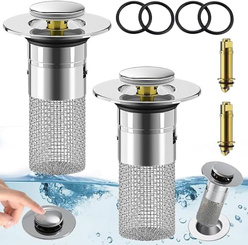 LeuKoles Waterjake Pop-up Ablaufventil waschbeckenstöpsel für 34-40mm Abflussstopfen mit Sieb,Raffiniertes Kupfer Bounce Core,Bad Waschbecken-Haarsieb,2 Stück