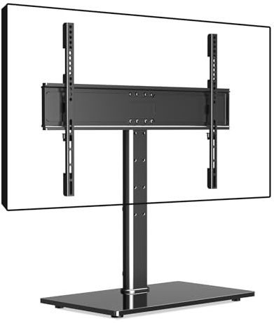 suptek Reinforced Universal TV Stand for Large TVs in 37-75 inch, Upgraded Height Adjustment Table Top Tall TV Stand Mount, Heavy Duty TV Replacement Stand with Tempered Glass Base Up to 45kg, TS203