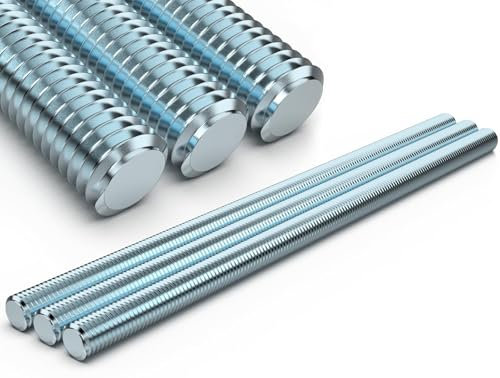 3 Pièces Tige Filetée M10 Galvanisé Tige Filetée en Acier au Carbone Tige Filetée Goujon Ancrage Tige Filetée avec Filetage Métrique Complet, Classe de Résistance 4.8, DIN 975 Tige Metal (Argent)