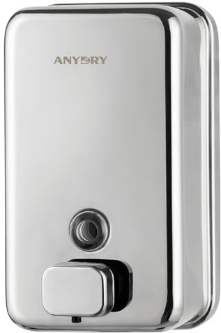 anydry Dispenser di sapone manuale in acciaio inox, grande, 1100 ml, montaggio a parete, con finitura lucida, modello 1010