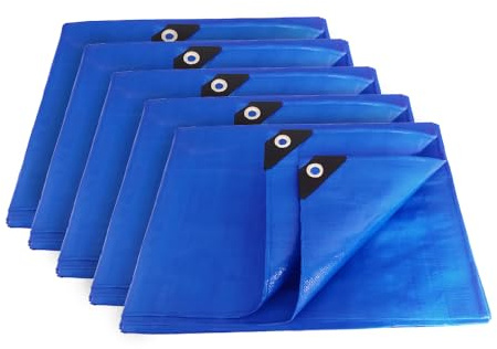 ANSIO Tarpaulin 3m x 3m / 10ft x 10ft Pack of 5 Tarpaulin Sheet 70 GSM Economy Tarpaulins - Blue