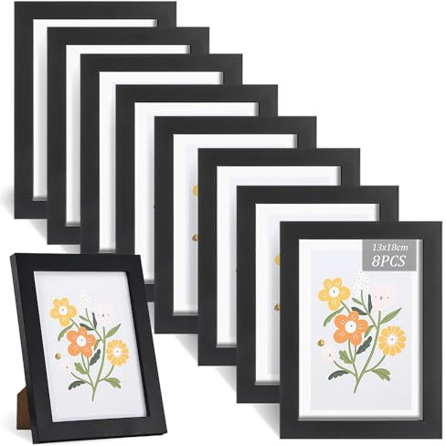 GAOUTO 8 Stück Schwarz Holz Bilderrahmen: 13x18cm, Fotorahmen A4, Echtholz, Wand- und Tischaufstellung, für Zuhause, Büro, Schule, Collage, Portraits & Urkunden