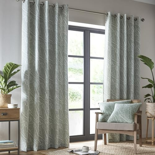 Portfolio Home Madison Botanical Leaves Green - Set di 2 tende con occhielli, completamente foderate, 168 x 183 cm, colore: Verde