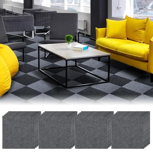 20 Pack Self-Adhesive Carpet Tiles 30x30cm, Grey Peel and Stick Flooring Squares, Non-Slip Removable Floor Tiles Covering for Kitchen, Office, Living Room & Bedroom