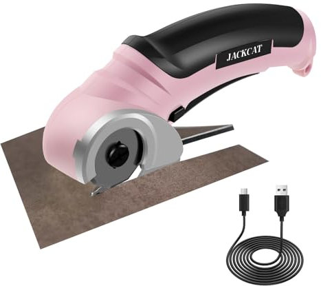 NZWBSHSSP Cordless Electric Scissors Sturdy Cardboard Cutter Tool Rechargeable Cardboard Box Cutter Multipurpose Fabric Scissor with Safety Lock Switch for Cardboard Leather Plastic Mat Felt(Pink)