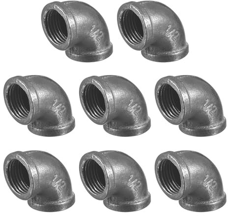 sourcing map 13/16(20mm) 90 Degree Malleable Iron Elbow Fitting, Threaded Pipes Fitting Brackets Nipples for Vintage Fixtures DIY Furniture Pipe Plumbing, 8Pcs