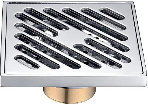 Quadratischer Bodenablauf aus Messing, 10,2 cm, für Badezimmer, Dusche, abnehmbarer Rost, Haarfänger, Sieb, Deodorant, Premium-Qualität, Drainagelösung