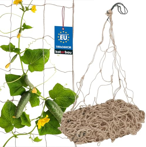 KOTARBAU® Jutennät, gurka, växtstöd, nät, 180 x 360 cm, ranknät, för klätterväxter, tomatnät, växtstöd, gurkor, växter, nät av jute, rankgaller, gurkor, upphöjd bädd