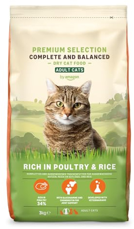 by Amazon Alimento seco Completo para Gatos Adultos, Rico en Pollo y arroz, 3 kg